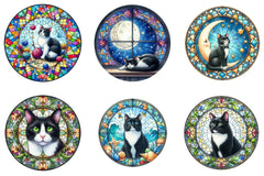 Round Stained Glass Tuxedo Cat Clipart Bundle - CraftNest - Digital Crafting and Art