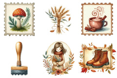 Autumn Fall Postage Stamp Clipart Bundle - CraftNest - Digital Crafting and Art