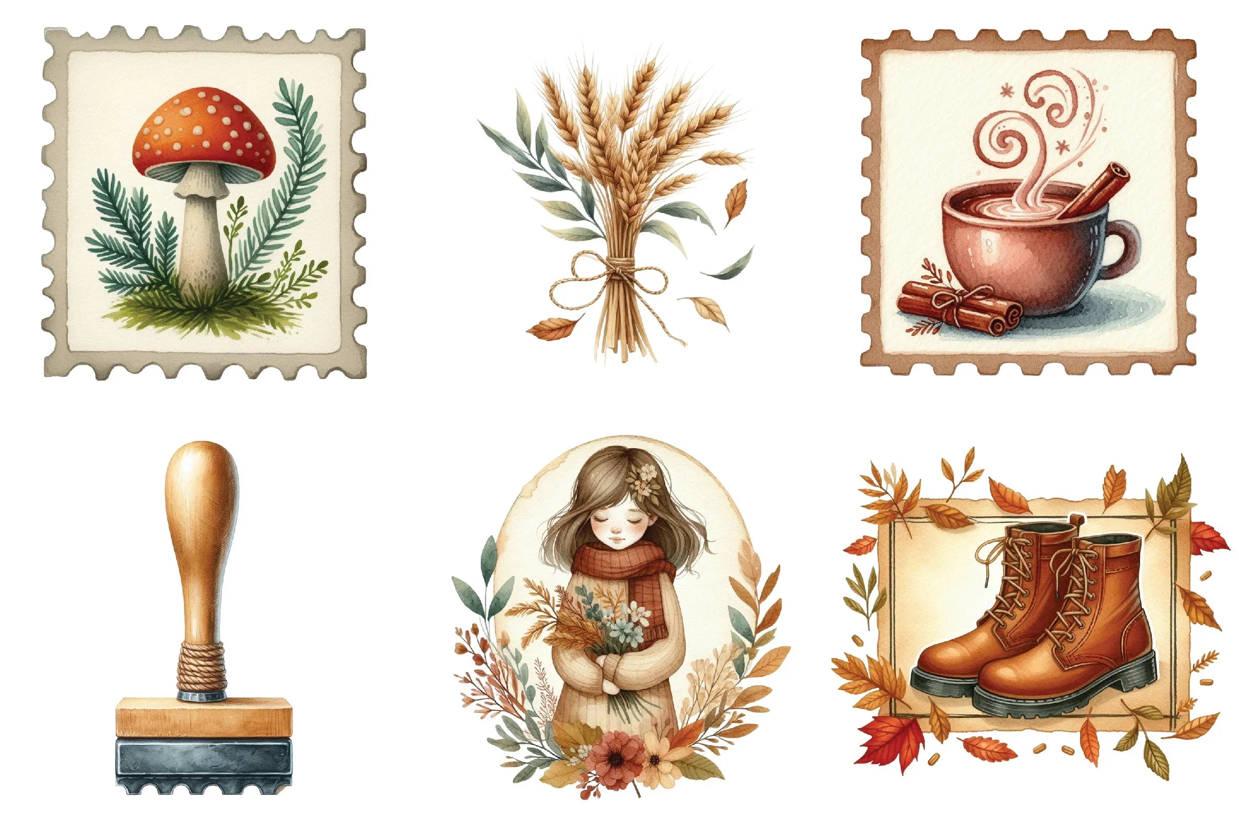 Autumn Fall Postage Stamp Clipart Bundle - CraftNest - Digital Crafting and Art