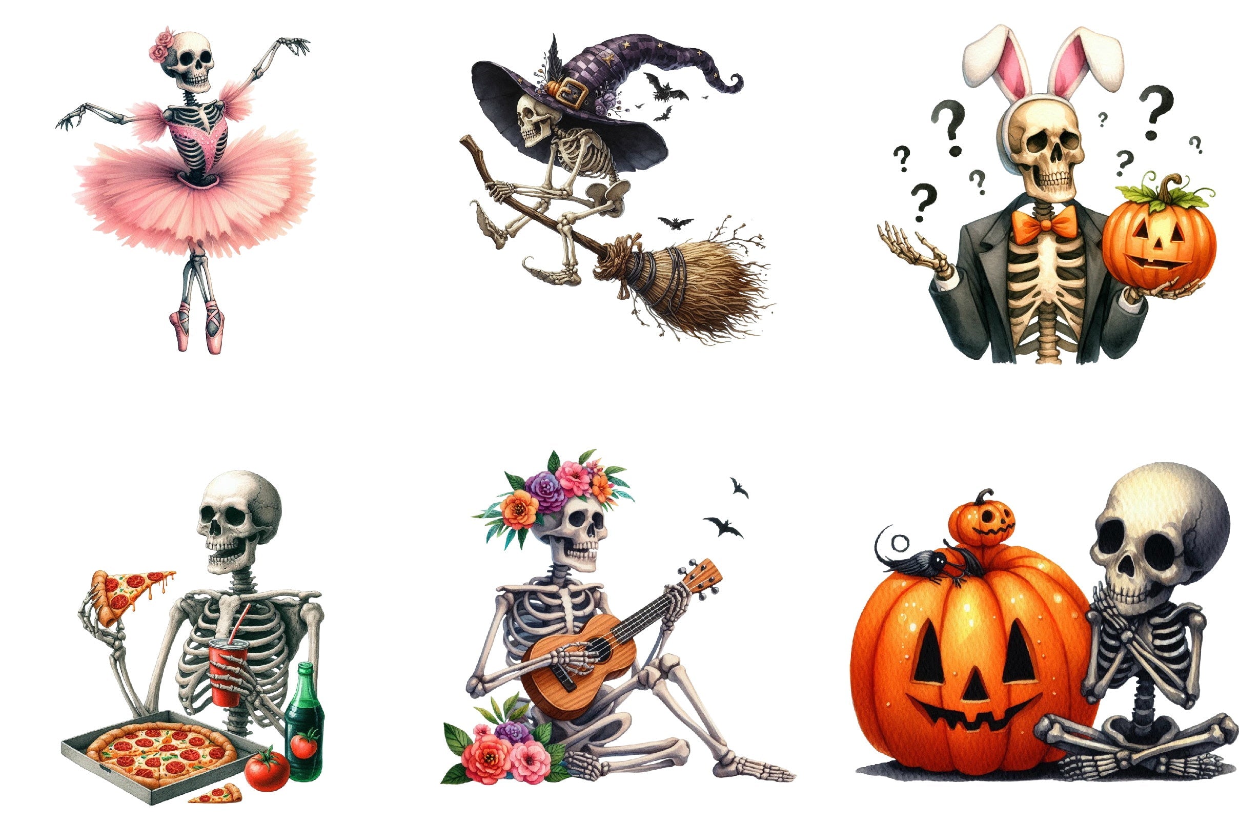 Funny Skeleton Clipart Bundle