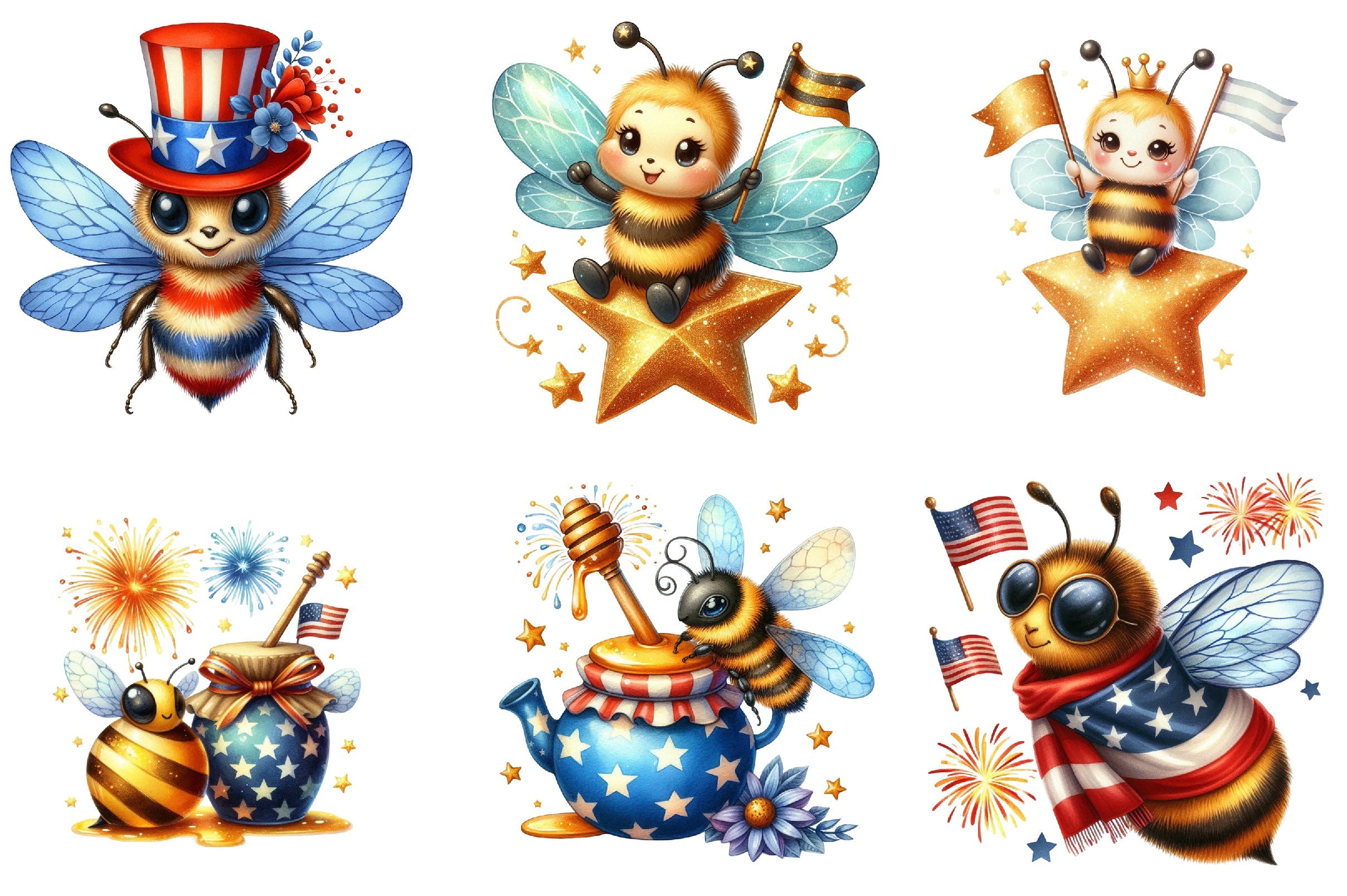 4th of July Bee Clipart Bundle