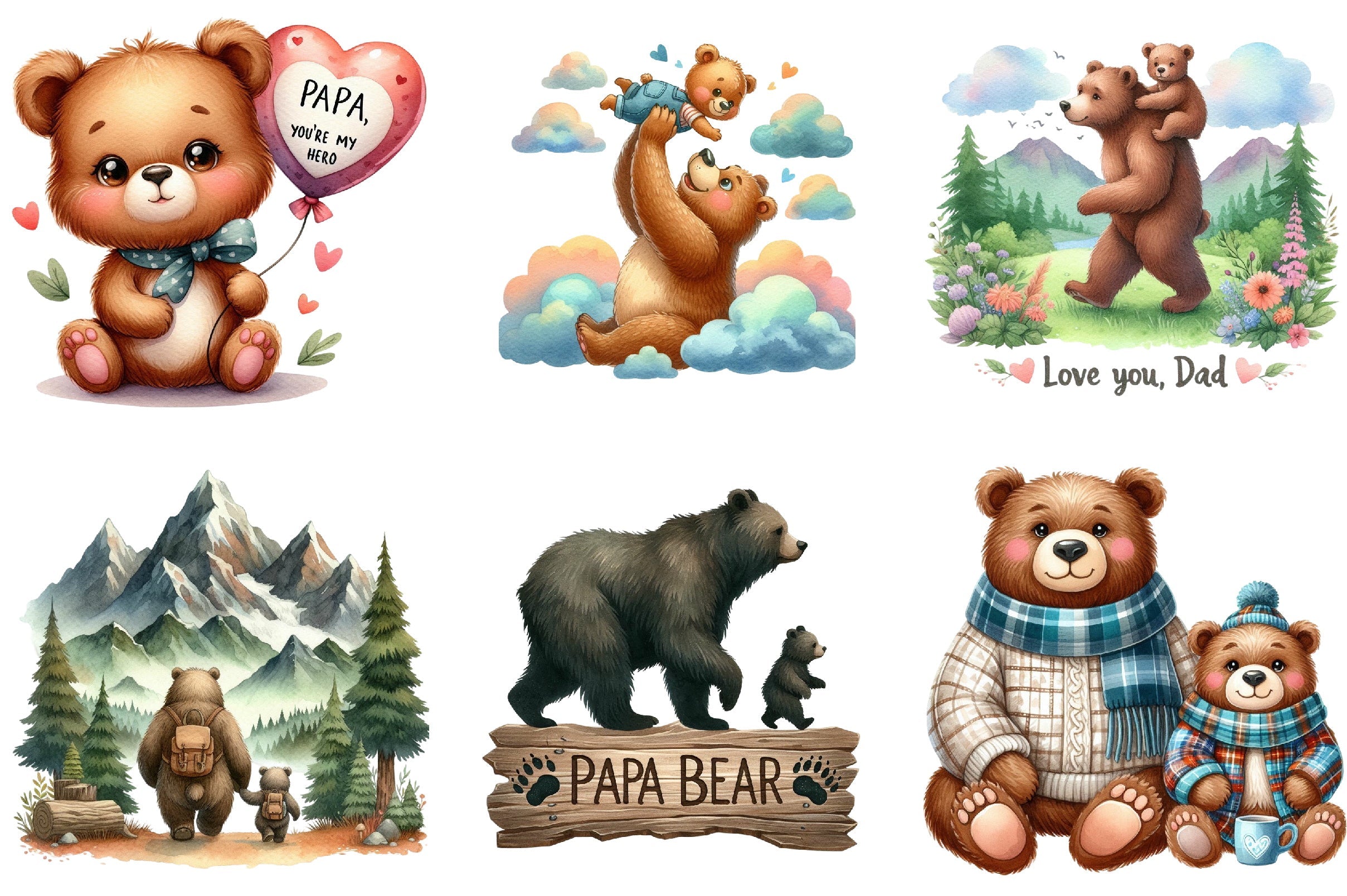 Papa Bear & Baby Father's Day Clipart Bundle