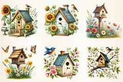 Spring Bird Houses Clipart Bundle - CraftNest - Digital Crafting and Art