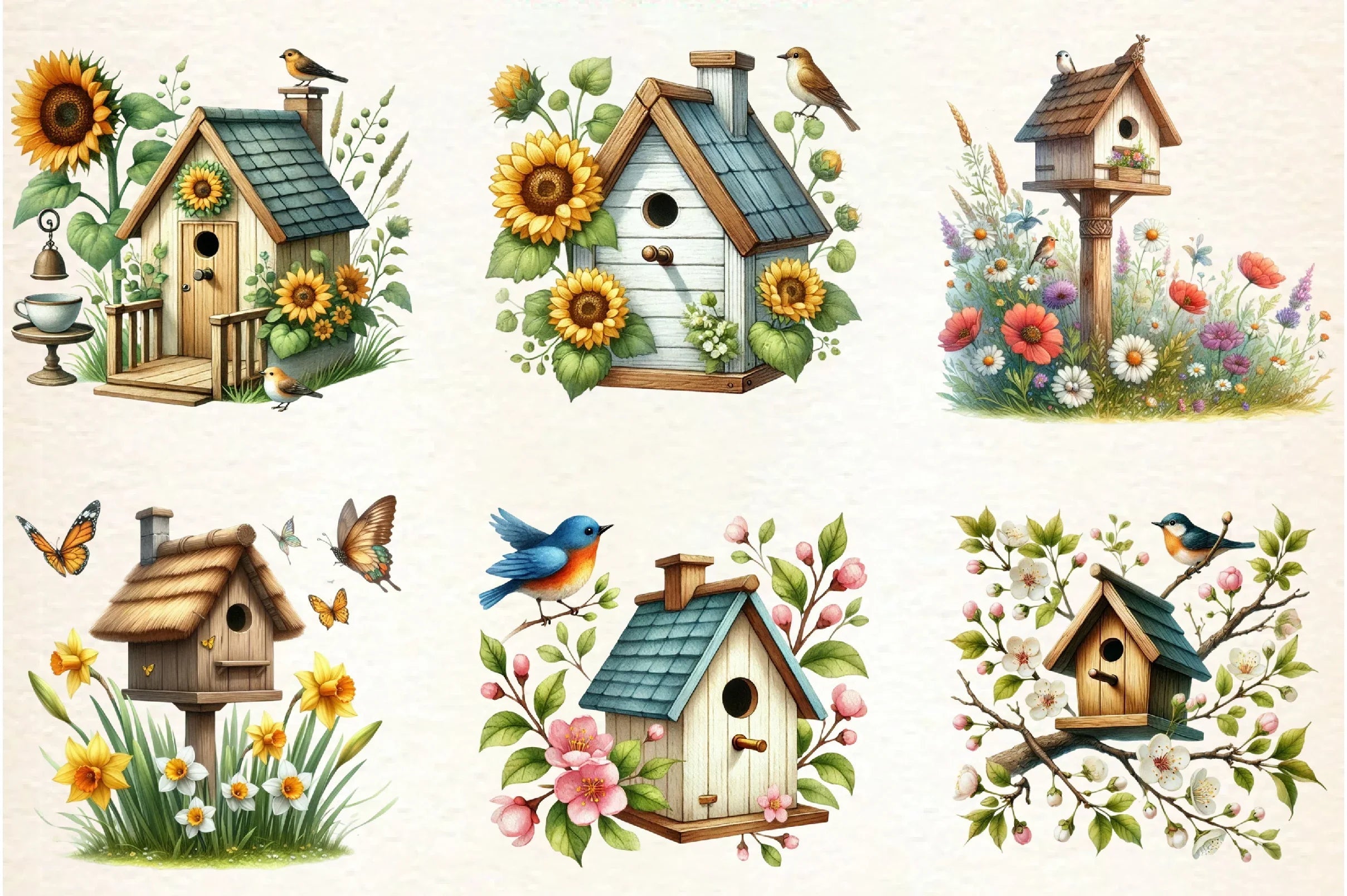 Spring Bird Houses Clipart Bundle - CraftNest - Digital Crafting and Art