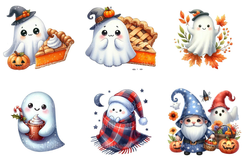 Cute Fall Halloween Ghost Clipart Bundle - CraftNest - Digital Crafting and Art