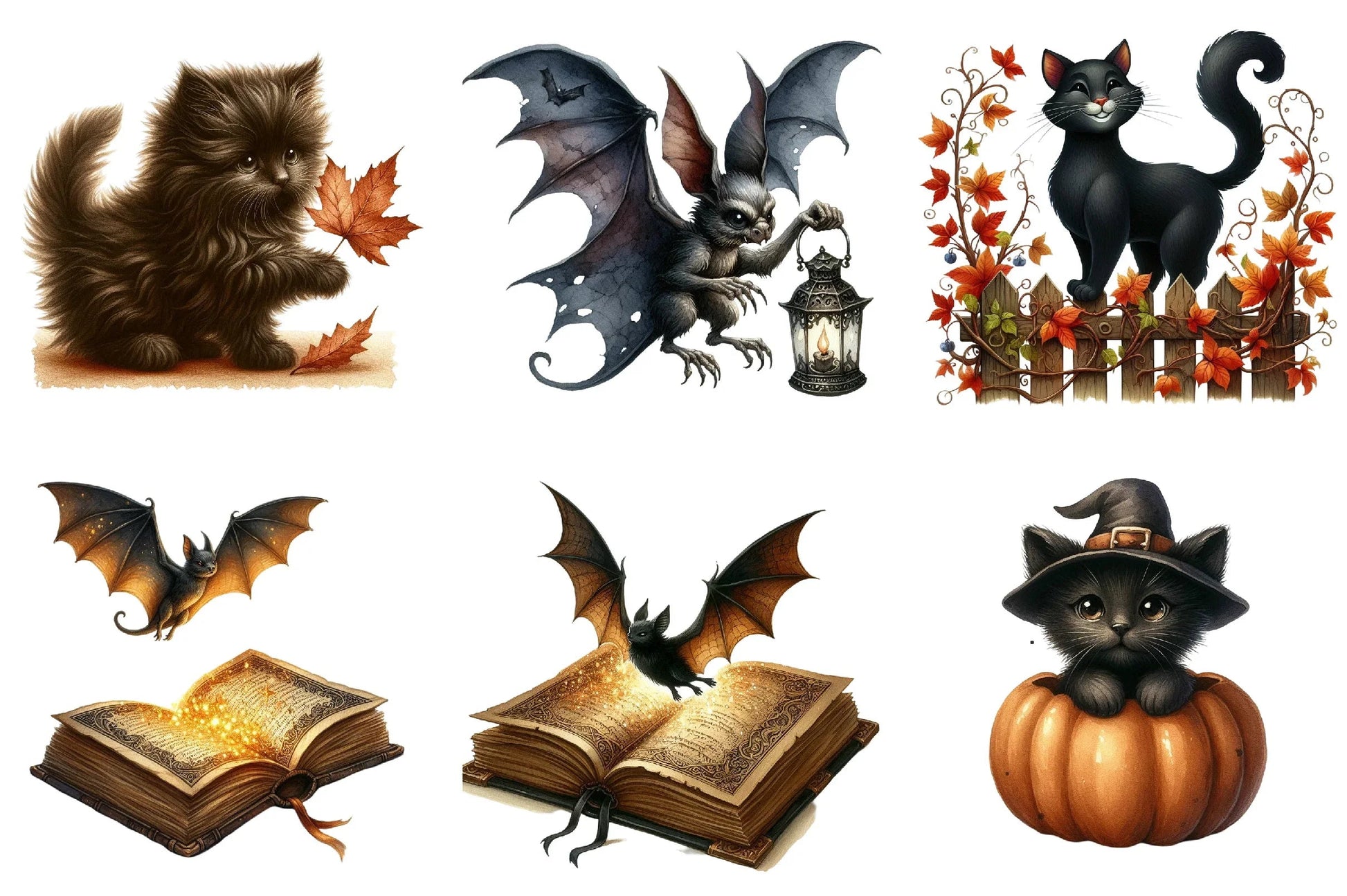 Vintage Halloween Cats and Bats Clipart Bundle - CraftNest - Digital Crafting and Art