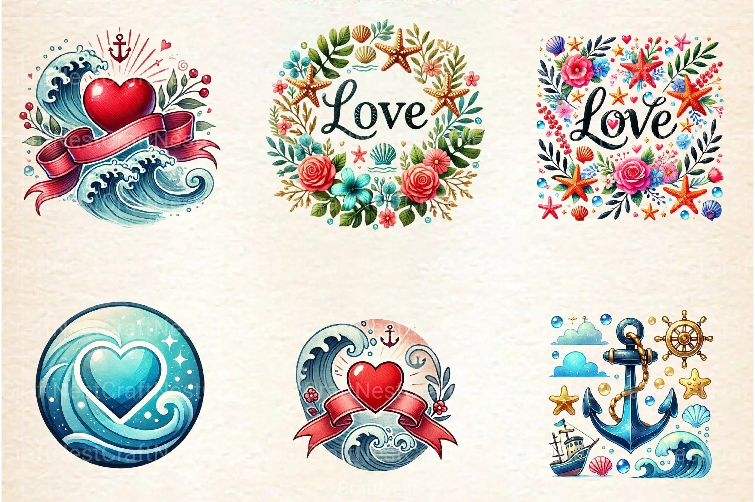 Nautical Valentine's Clipart Bundle - CraftNest - Digital Crafting and Art