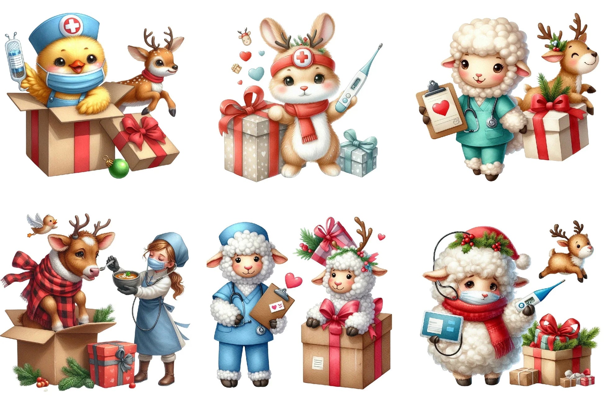 Cute Farm Animal Nurse Clipart Bundle - CraftNest - Digital Crafting and Art