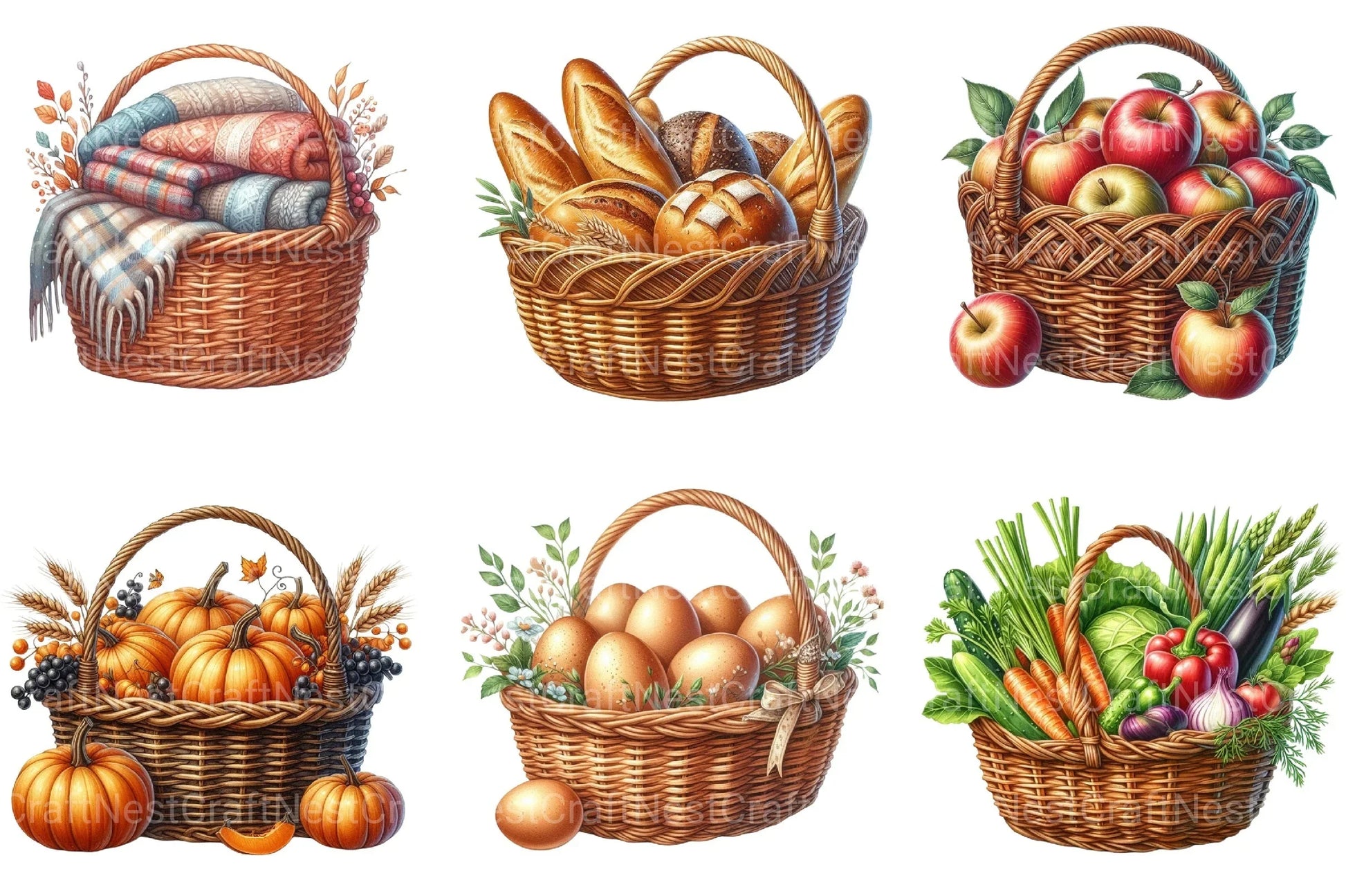 Wicker Baskets Clipart Bundle - CraftNest - Digital Crafting and Art