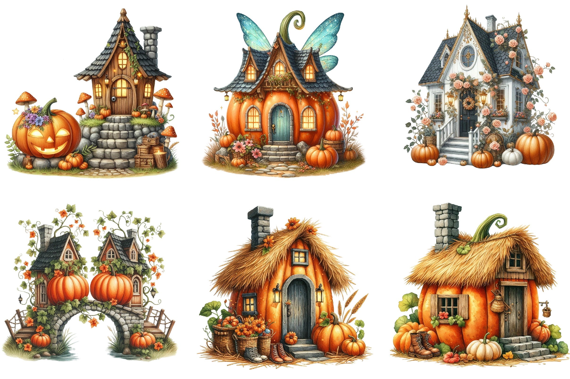 Fairy Pumpkin House Fantasy Clipart Bundle