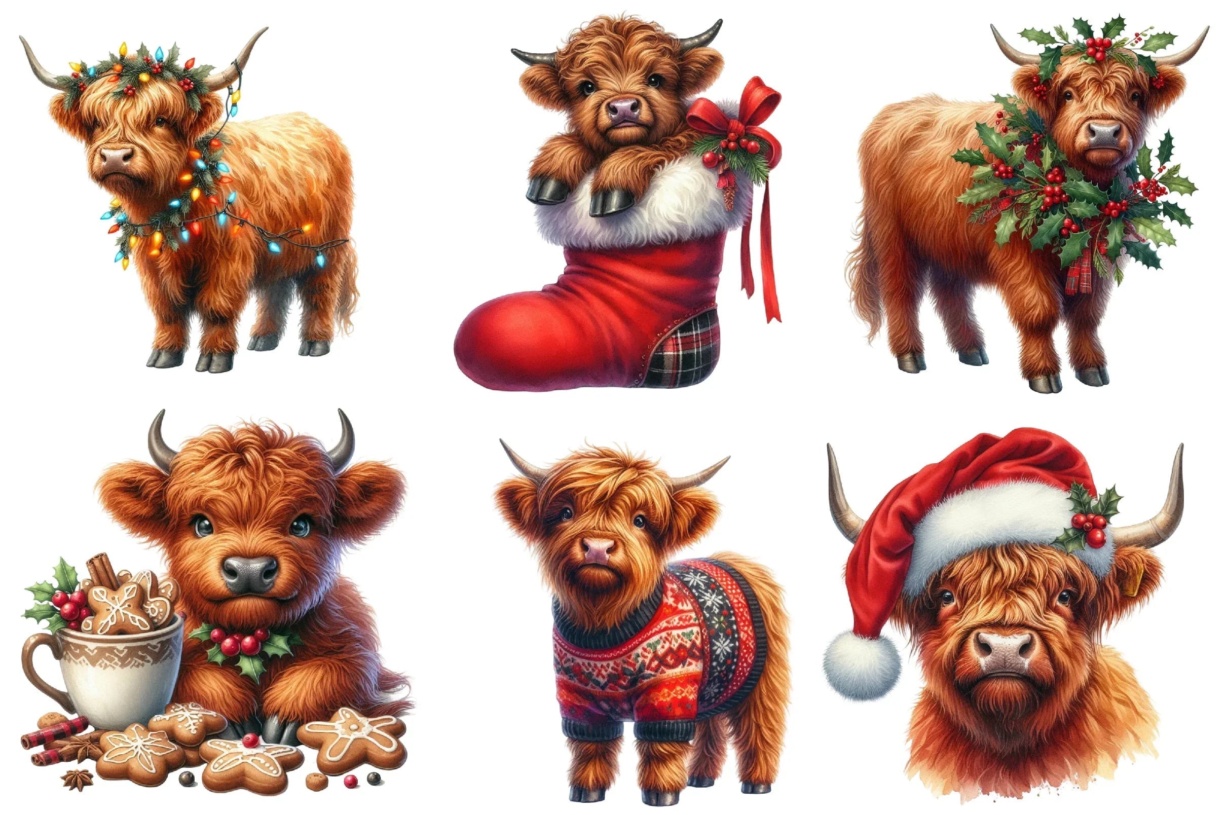 Christmas Highland Cows Clipart Bundle - CraftNest - Digital Crafting and Art