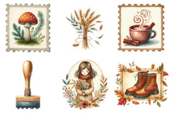 Autumn Fall Postage Stamp Clipart Bundle - CraftNest - Digital Crafting and Art