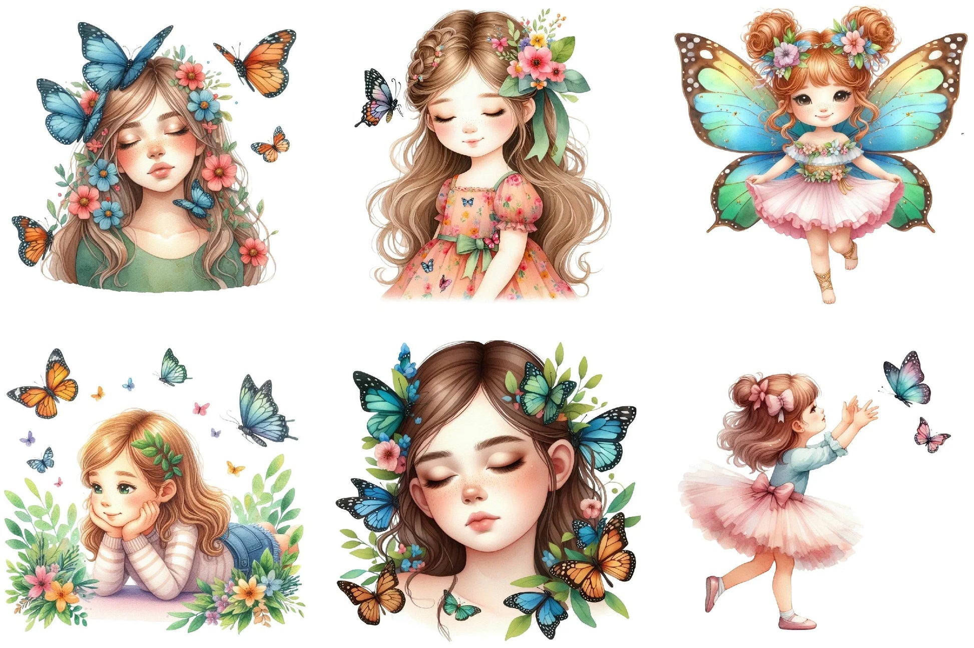 Cute Girl and Butterflies Clipart Bundle - CraftNest - Digital Crafting and Art