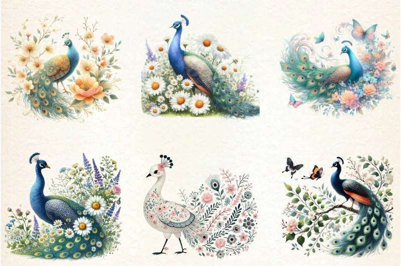Spring Peacock Clipart Bundle - CraftNest - Digital Crafting and Art