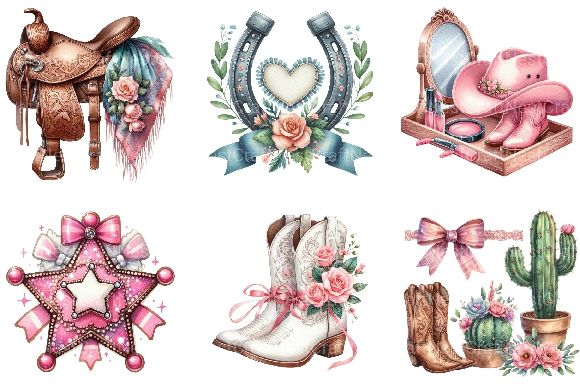 Coquette Cowgirl Clipart Bundle - Western Theme - CraftNest - Digital Crafting and Art