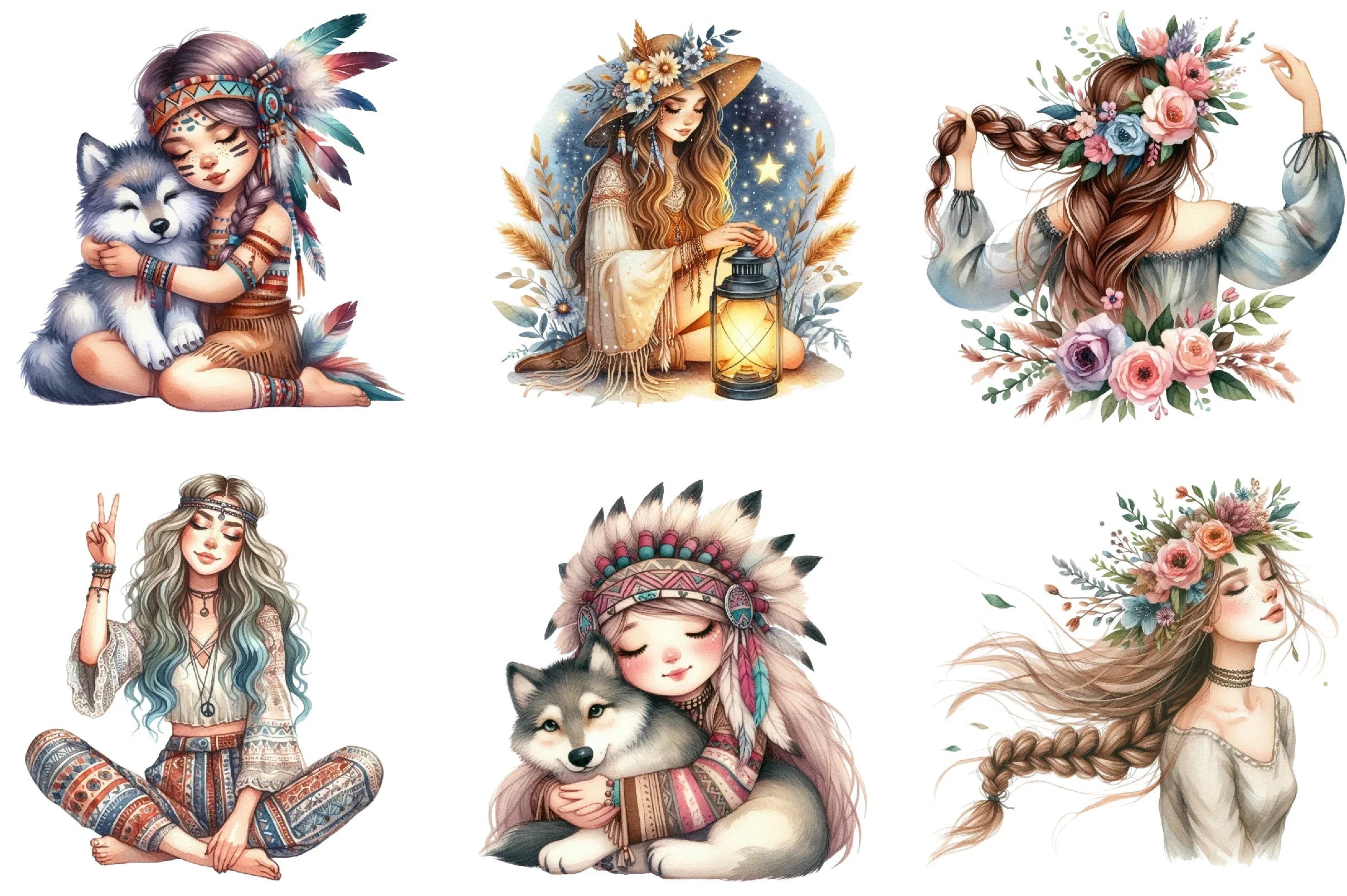 Tribal Boho Girl Clipart Bundle - CraftNest - Digital Crafting and Art