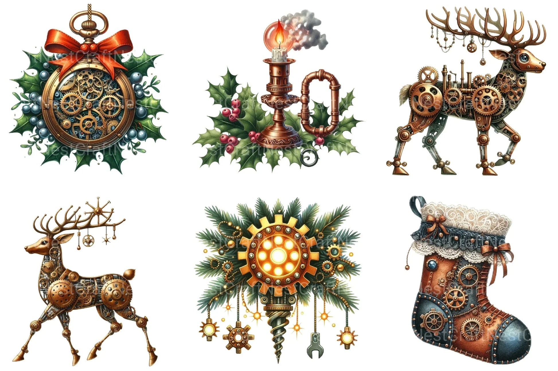 Steampunk Christmas Clipart Bundle 98 - CraftNest - Digital Crafting and Art