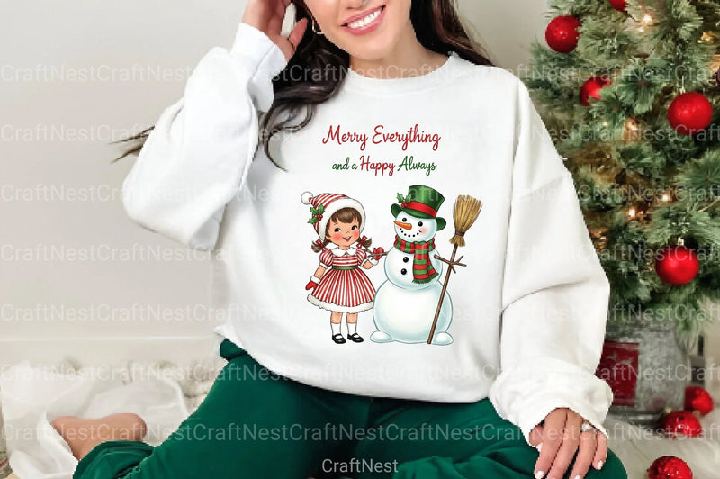 Vintage Christmas Girl & Snowman Clipart Bundle - CraftNest - Digital Crafting and Art