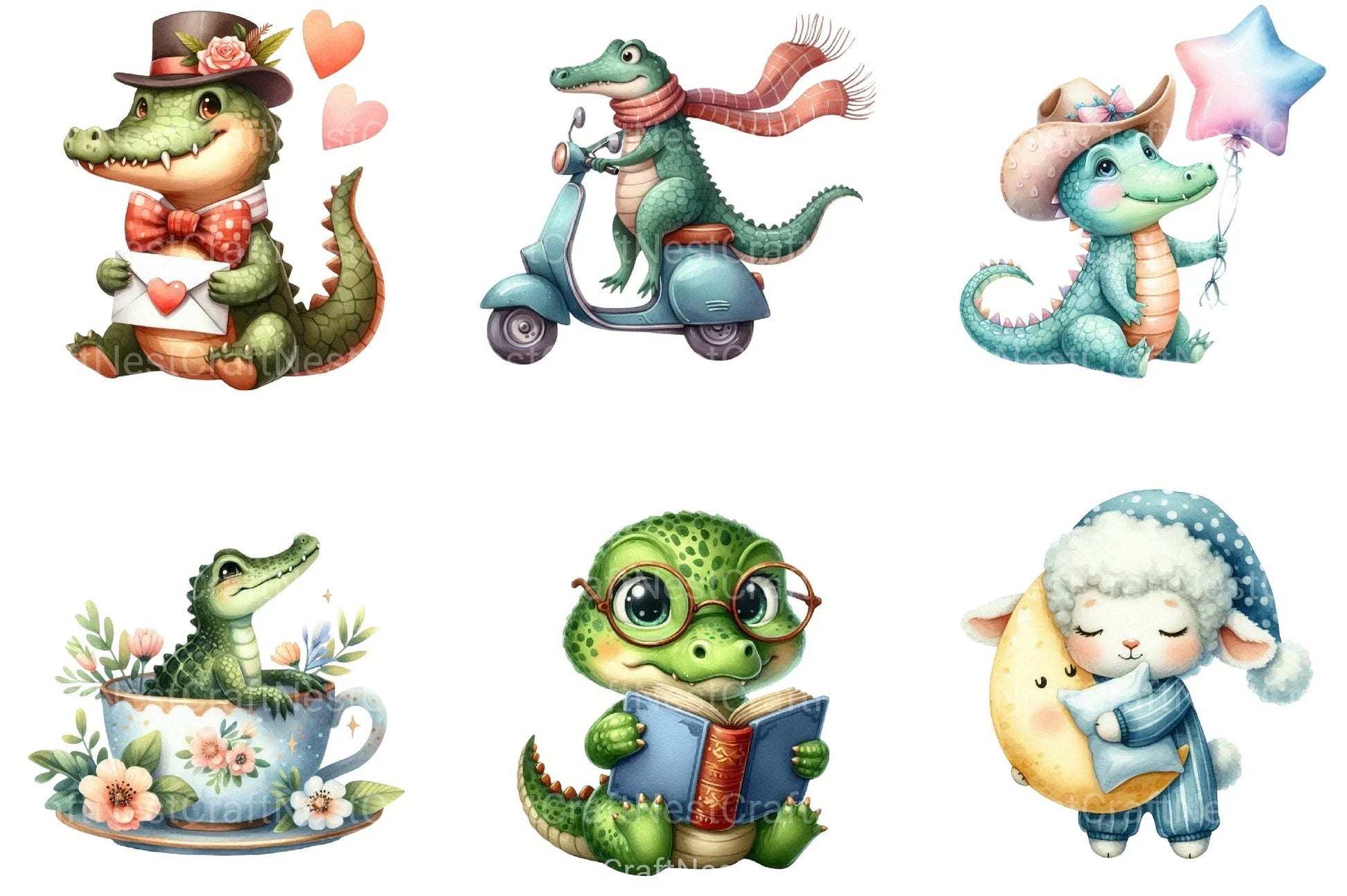 Cute Crocodile Clipart Bundle 99 - CraftNest - Digital Crafting and Art