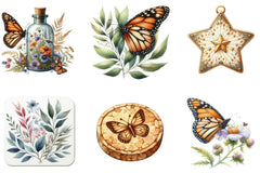 Monarch Butterfly Coaster Dahlia Flower Clipart Bundle - CraftNest - Digital Crafting and Art
