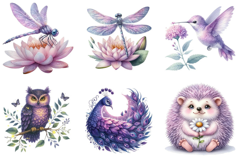 Purple Summer Animals Clipart Bundle - CraftNest - Digital Crafting and Art