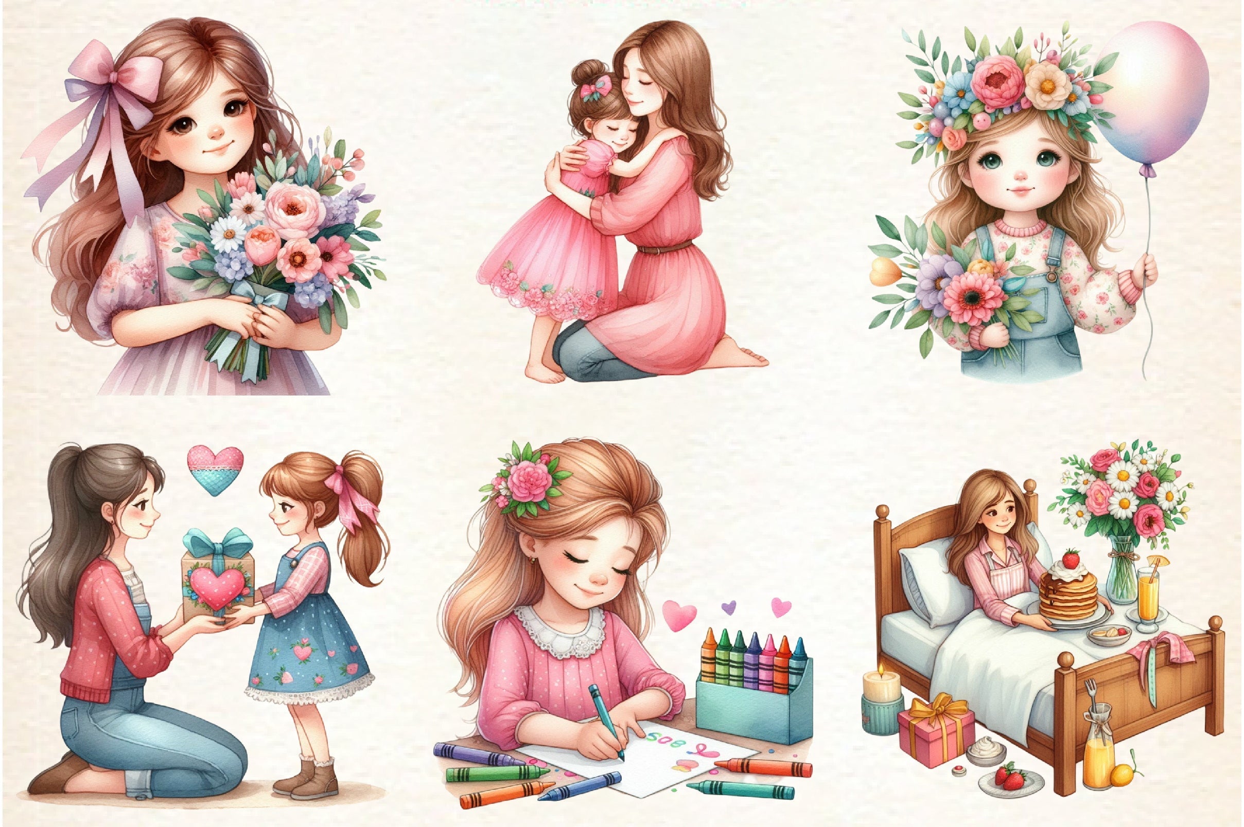 Mother's Day Girl Clipart Bundle