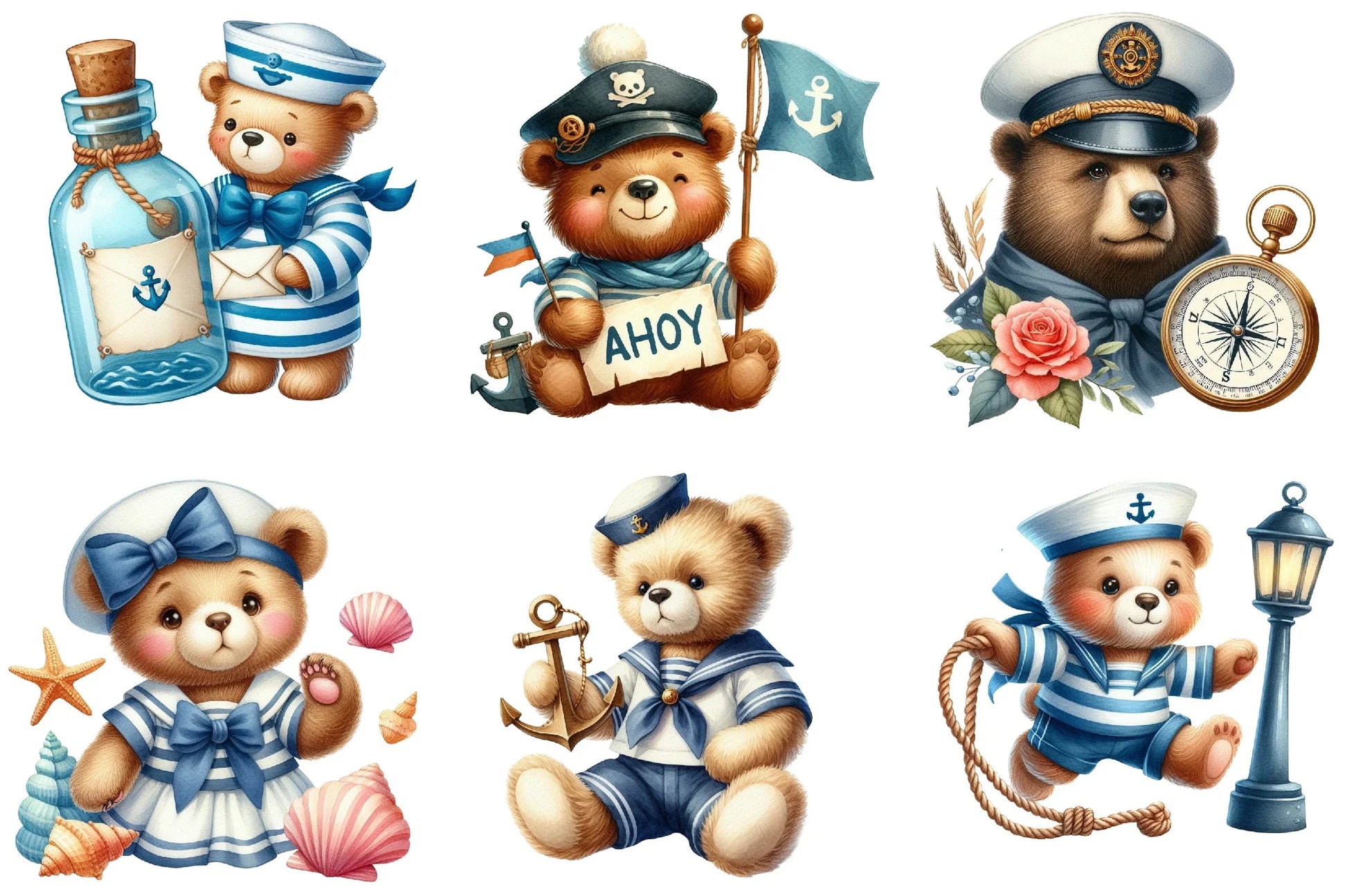 Bear Sailor Nautical Clipart Bundle - CraftNest - Digital Crafting and Art