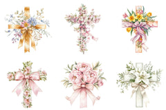 Spring Floral Cross Coquette Bow Clipart Bundle - CraftNest - Digital Crafting and Art