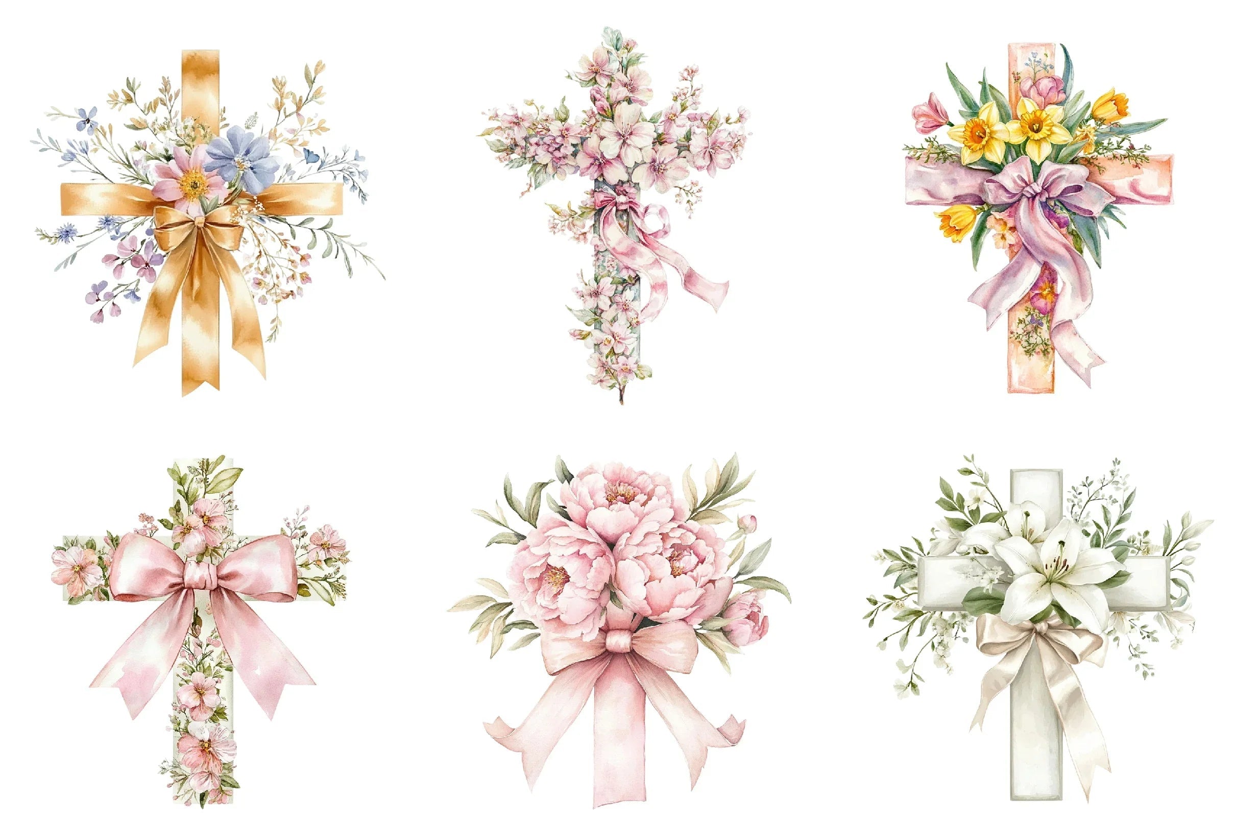 Spring Floral Cross Coquette Bow Clipart Bundle - CraftNest - Digital Crafting and Art