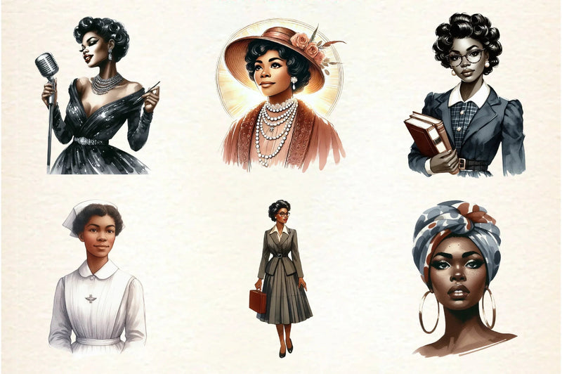 Vintage Black Women's Clipart Bundle - CraftNest - Digital Crafting and Art