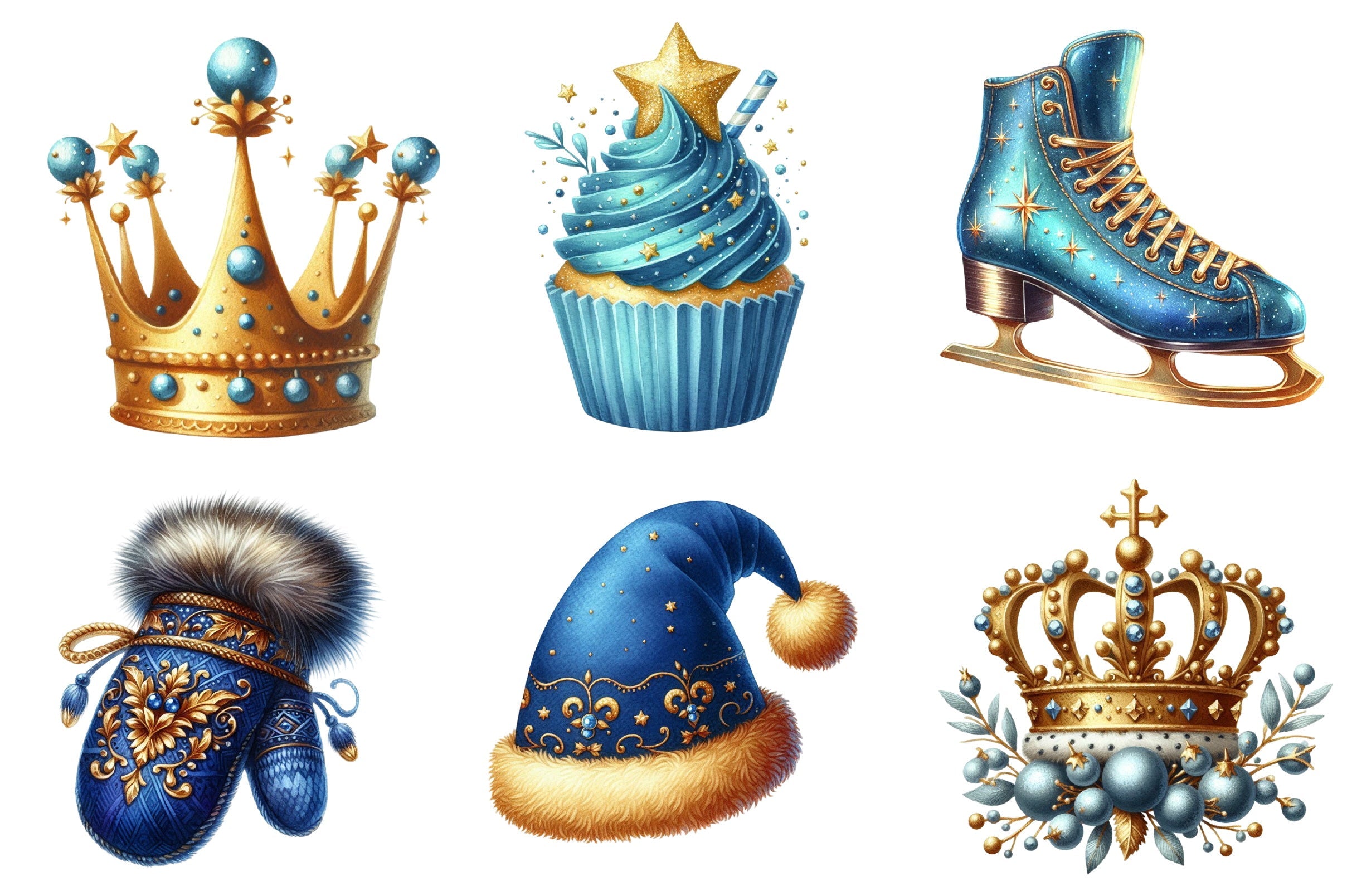 Blue and Gold Christmas Clipart Bundle