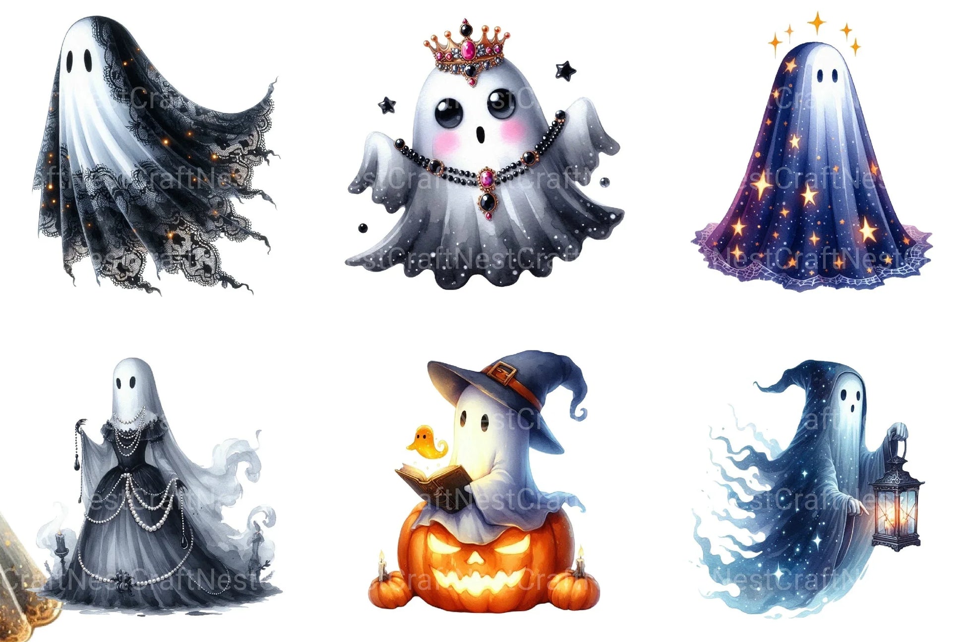 Enchanted Ghost Halloween Clipart Bundle - CraftNest - Digital Crafting and Art