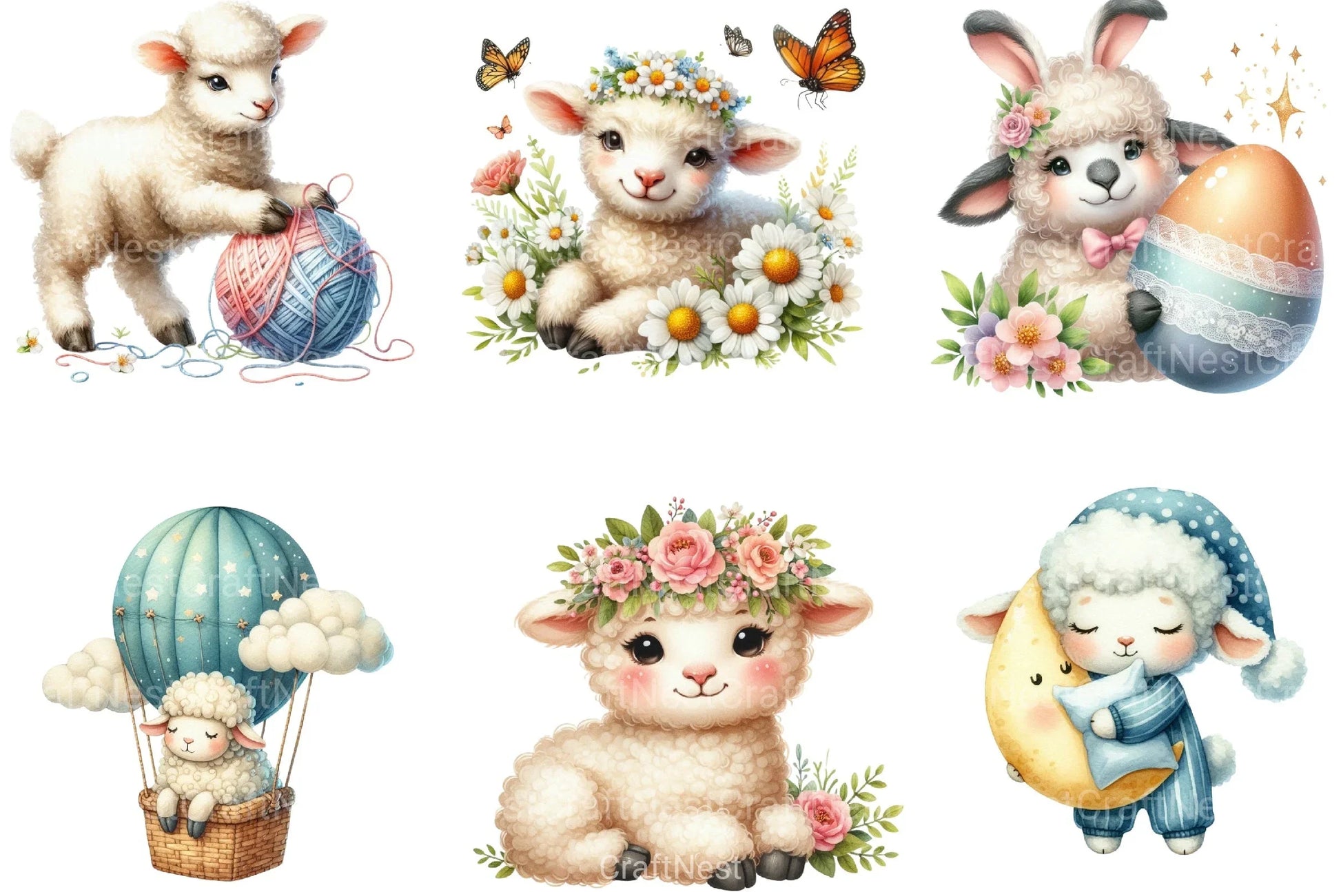 Cute Sheep Clipart Bundle - CraftNest - Digital Crafting and Art