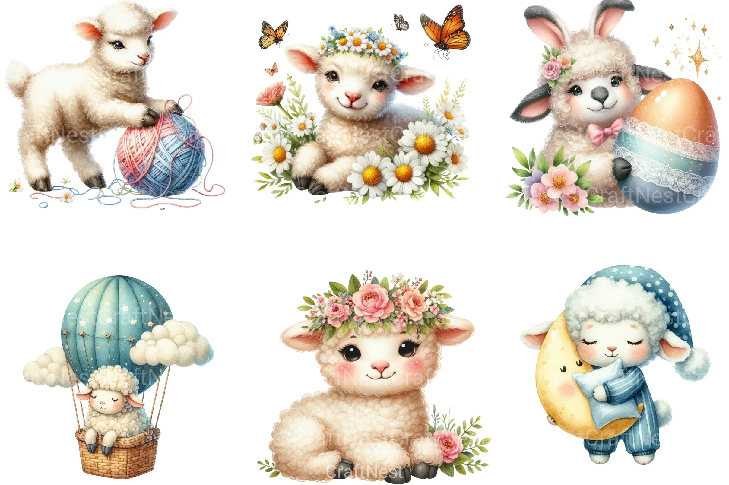 Cute Sheep Clipart Bundle - CraftNest - Digital Crafting and Art