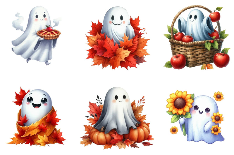 Cute Fall Halloween Ghost Clipart Bundle - CraftNest - Digital Crafting and Art