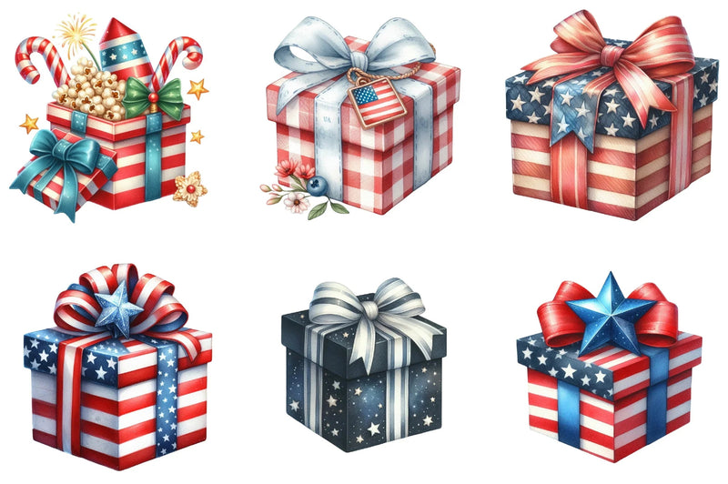 4th of July Gift Box Clipart Bundle - CraftNest - Digital Crafting and Art