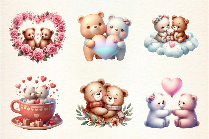 Cute Couple Bear Clipart Bundle - CraftNest - Digital Crafting and Art