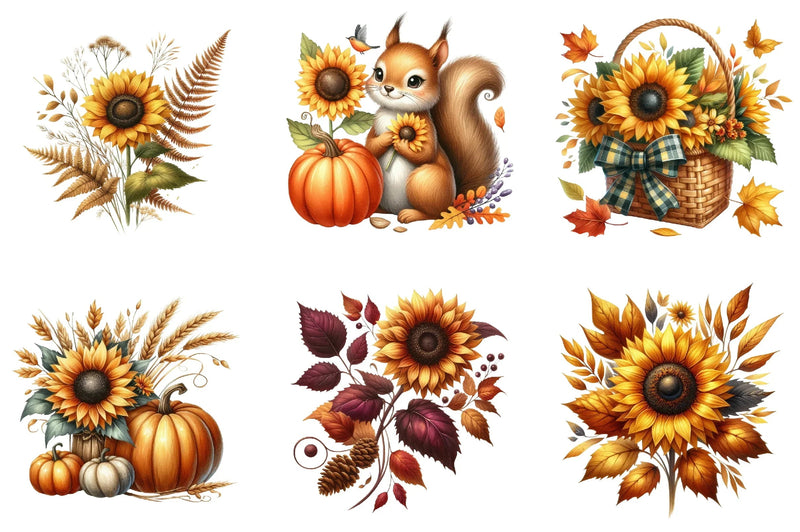 Sunflowers Autumn Clipart Bundle - CraftNest - Digital Crafting and Art