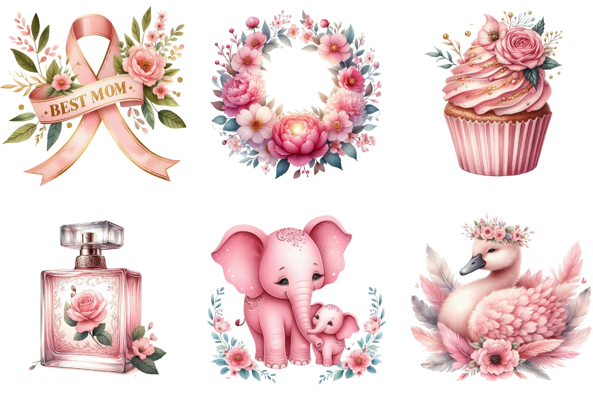 Pink Mother's Day Clipart Bundle