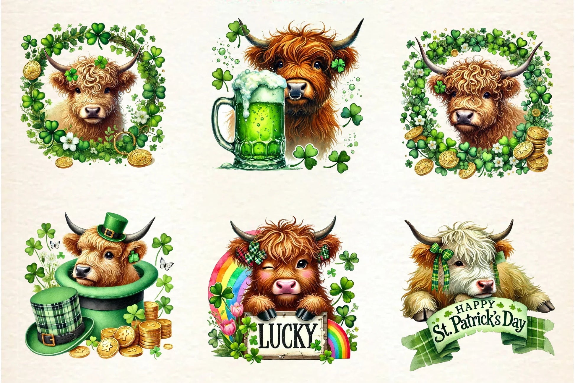 St. Patrick's Day Highland Cow Clipart Bundle - CraftNest - Digital Crafting and Art
