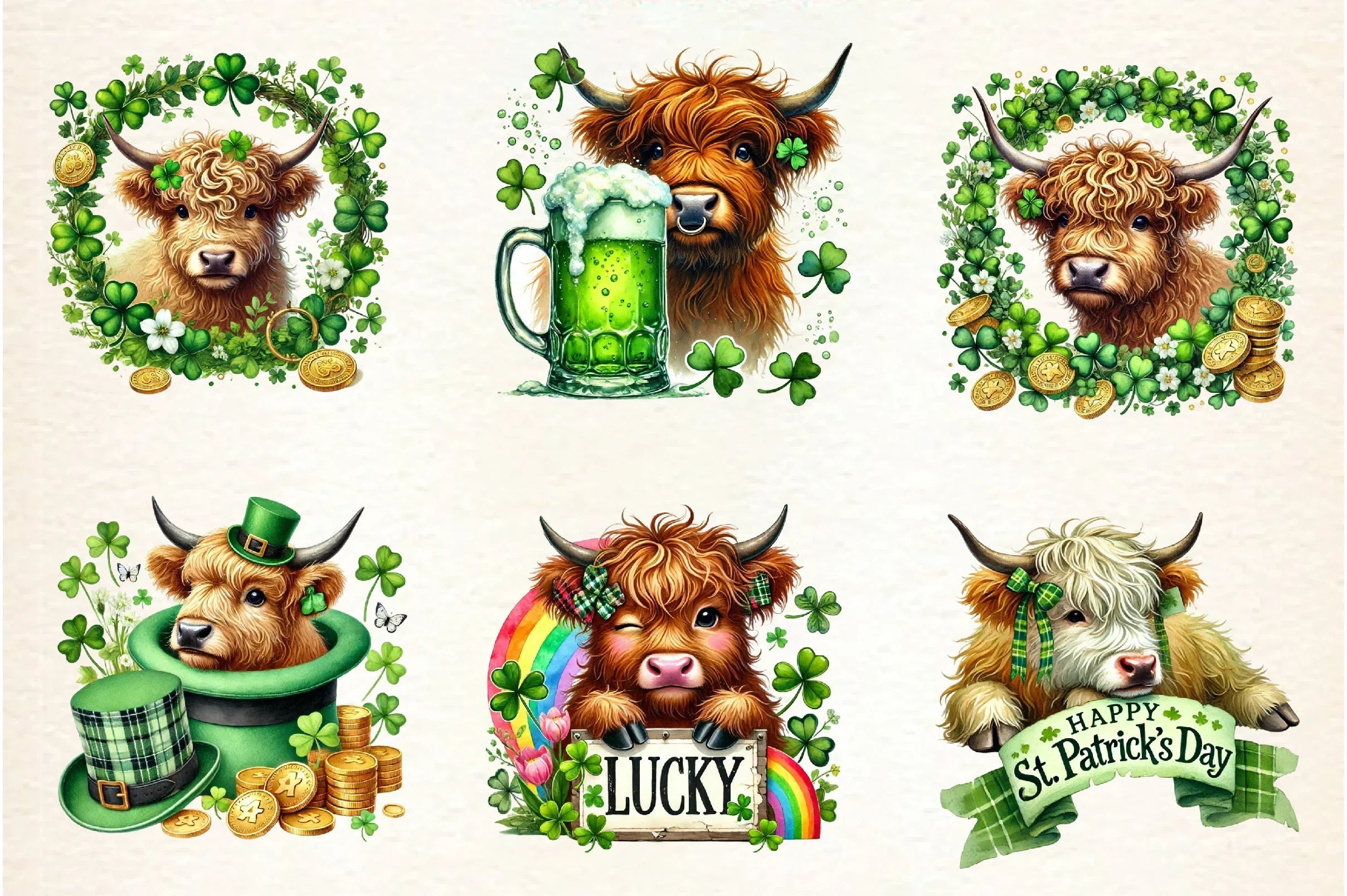 St. Patrick's Day Highland Cow Clipart Bundle - CraftNest - Digital Crafting and Art