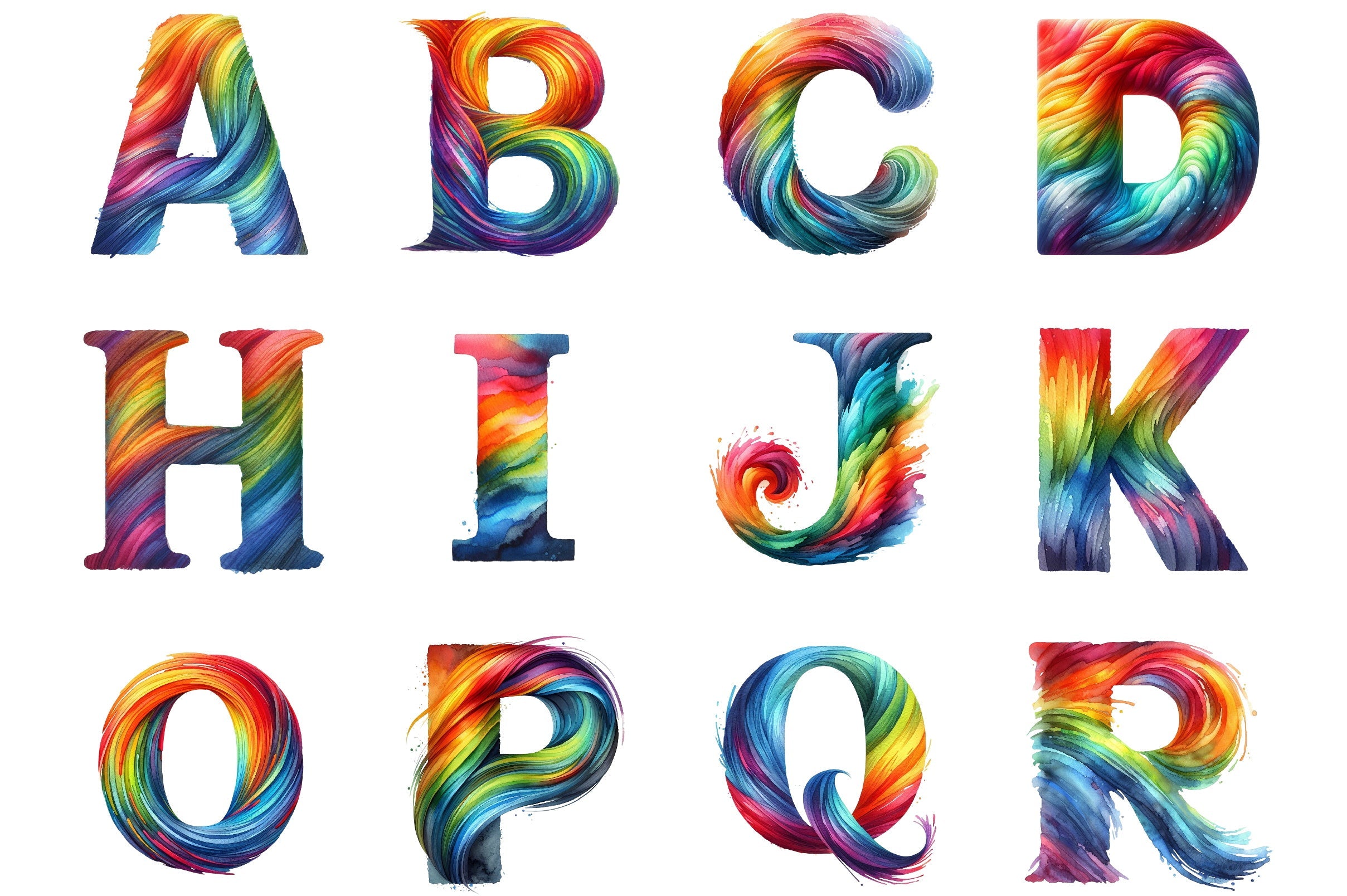 Paint Brush Letters Alphabet Clipart Bundle