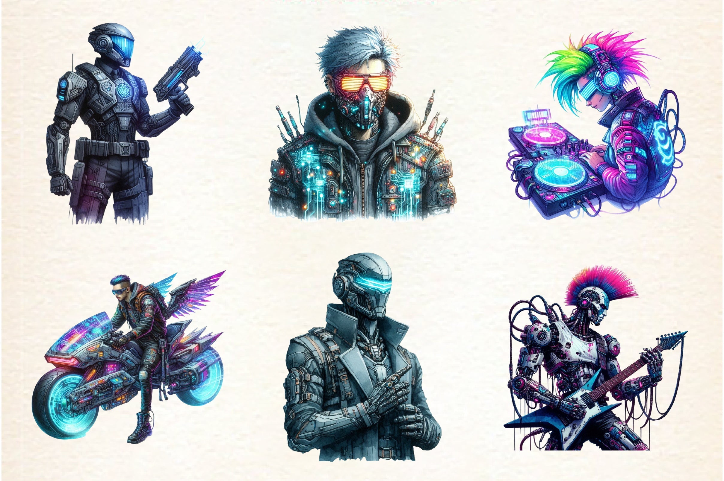Cyberpunk Characters Clipart Bundle