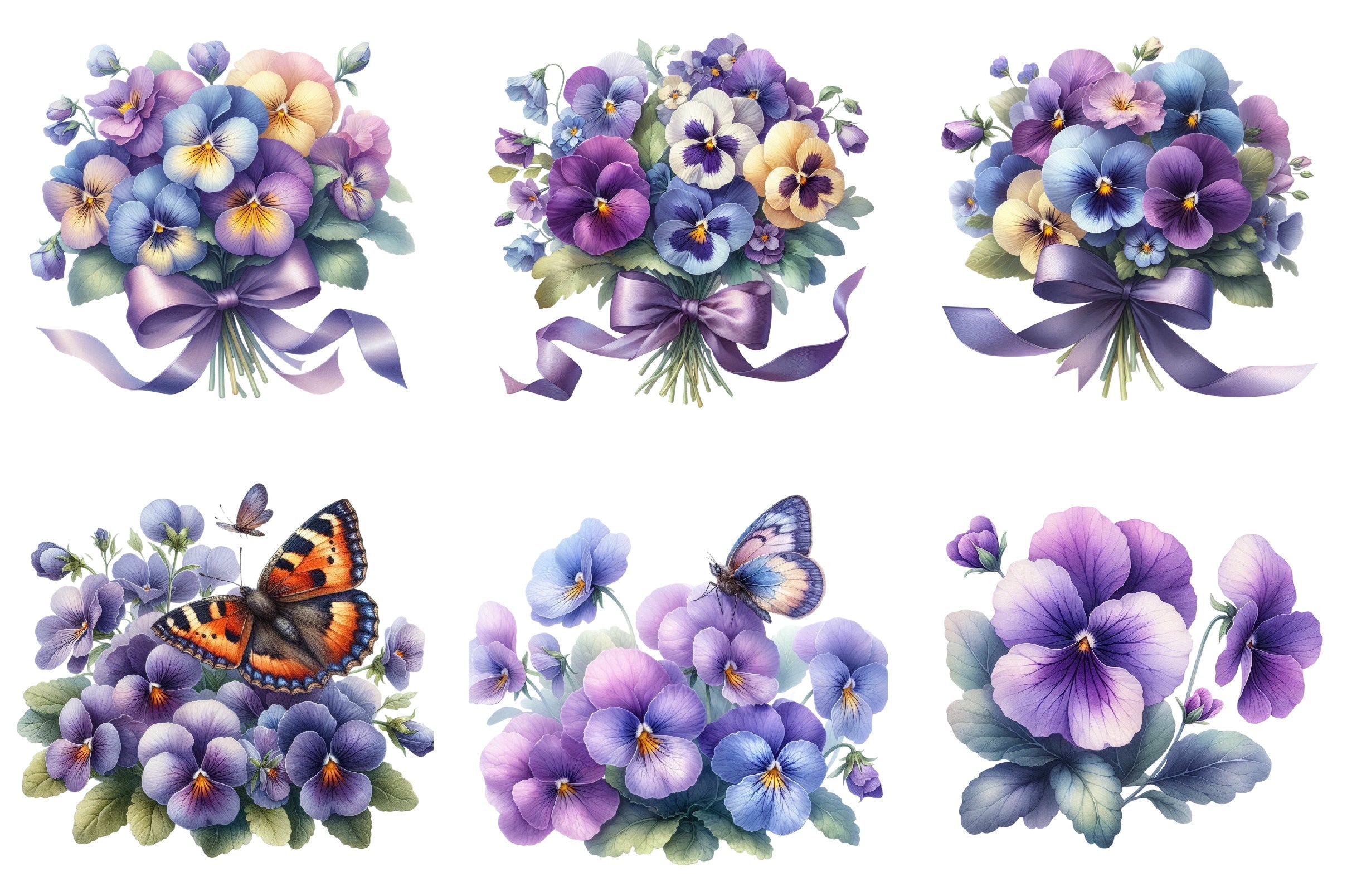 Viola Flower Bloom Clipart Bundle