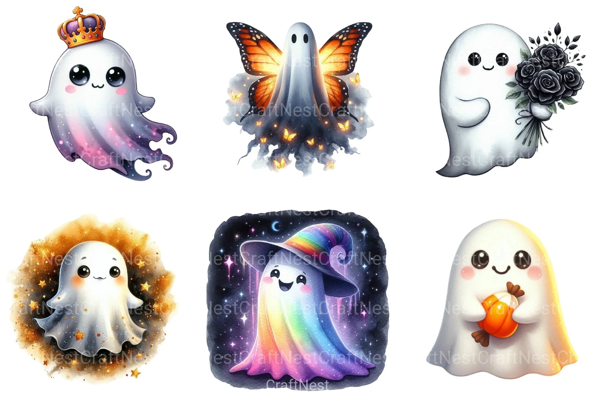 Enchanted Cute Ghost Clipart Bundle - CraftNest - Digital Crafting and Art