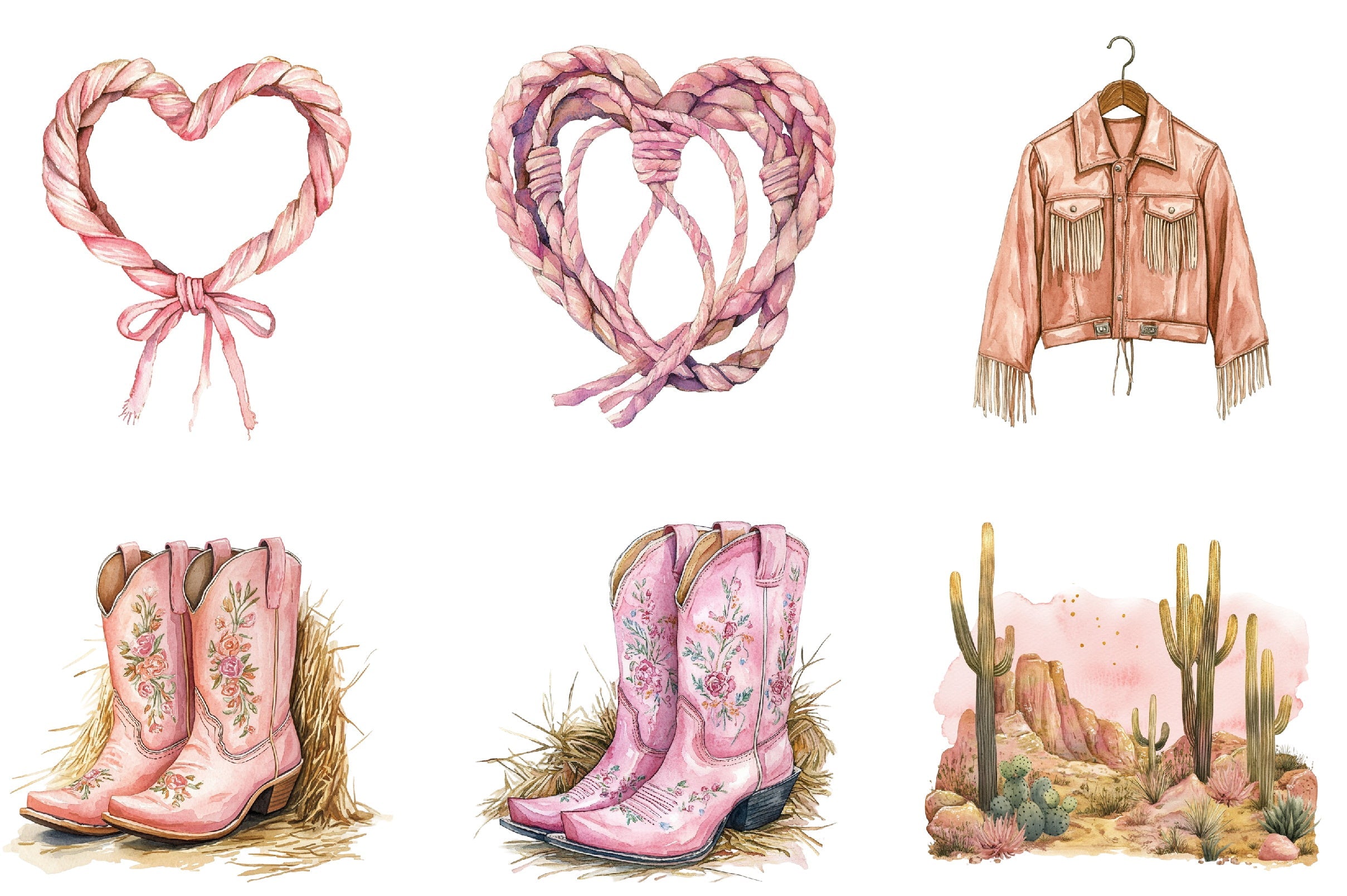 Pink Western Cowgirl Clipart Bundle