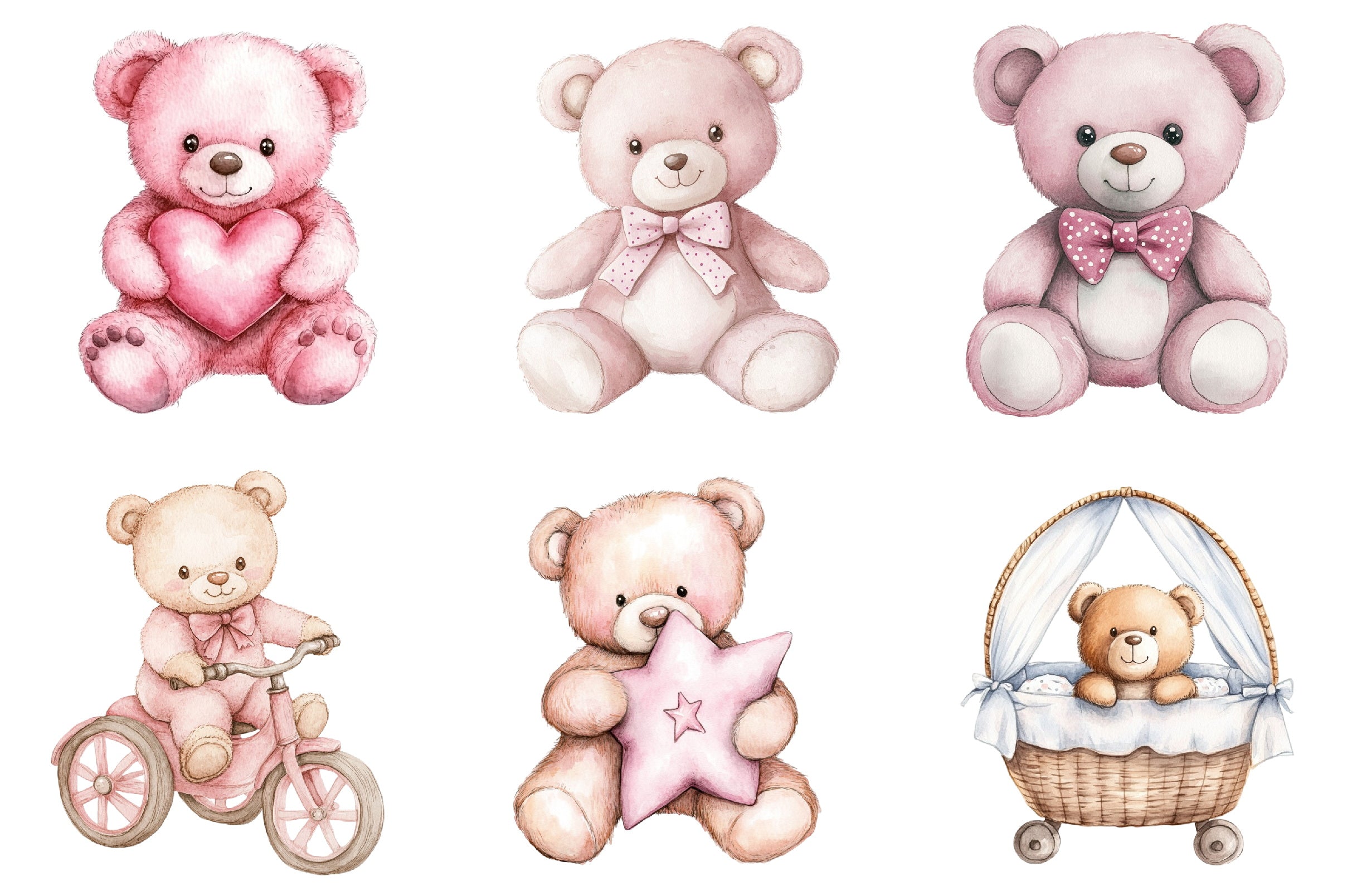 Pink Cute Blush Teddy Bear Clipart Bundle