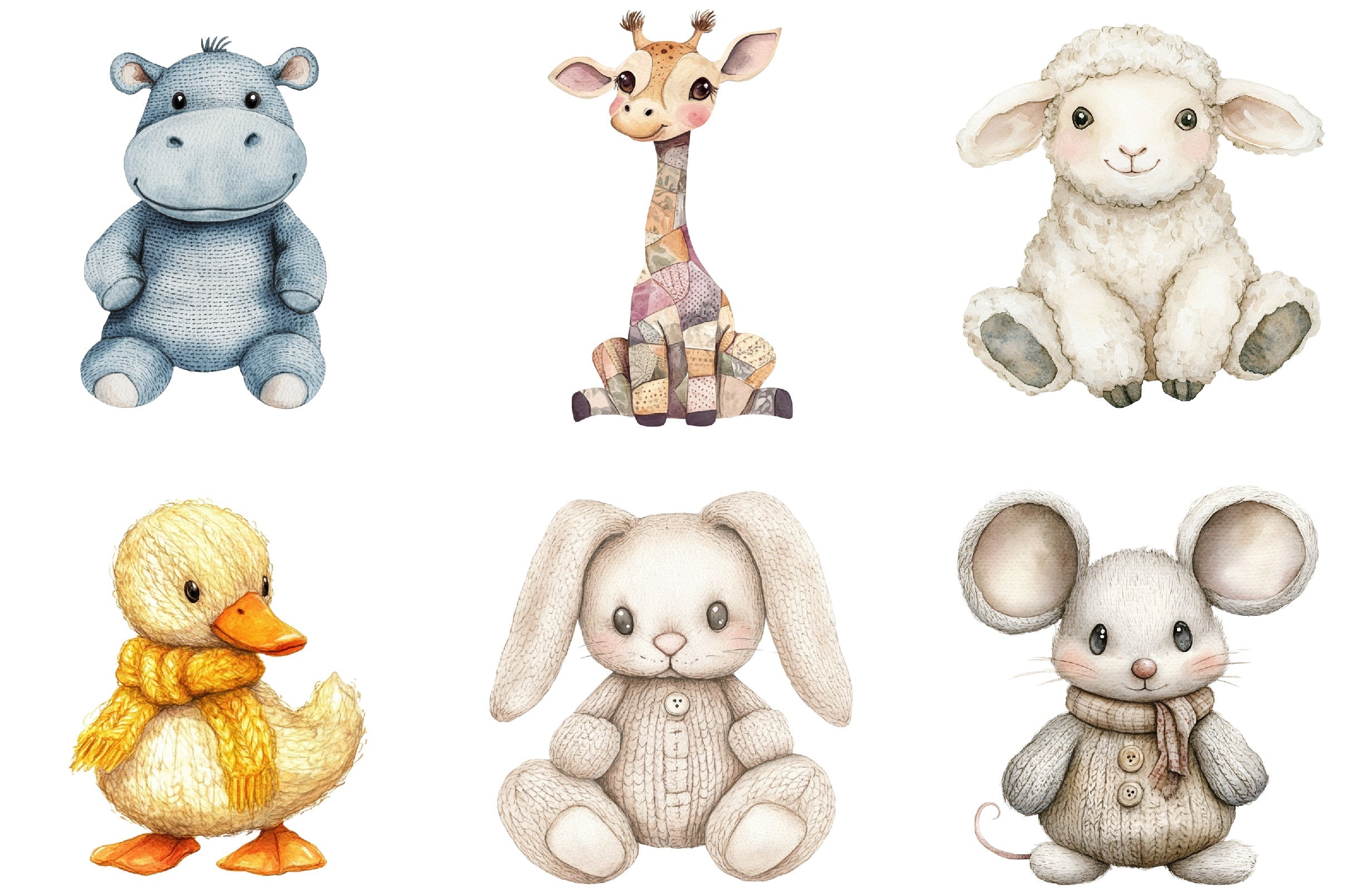Vintage Knitted Plush Baby Animals Clipart Bundle