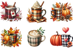 Autumn Plaid Coffee Cup Clipart Bundle - CraftNest - Digital Crafting and Art