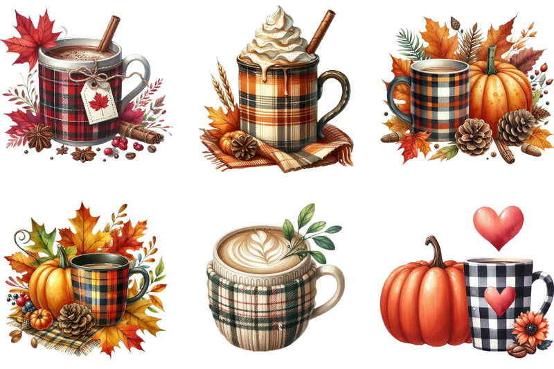 Autumn Plaid Coffee Cup Clipart Bundle - CraftNest - Digital Crafting and Art